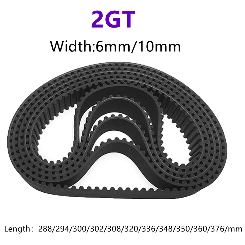 GT2- 6mm/10mm Closed Loop Rubber 2GT Timing Belt Length 288/294/300/302/308/320/336/348/350/360/376/mm Drive Toothed Belt