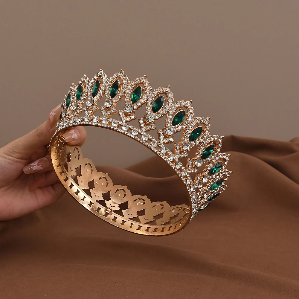 Vintage Crystal Crown Baroque Marquise Rhinestone Tiara Round Diadem Bridal Wedding Headdress Hair Jewelry Accessories