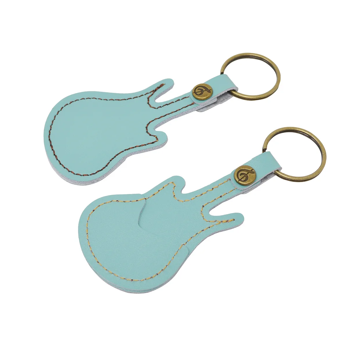 Leather Guitar Picks Bag Set Include 5pcs Picks&1 Bag/set with Pure Copper Buckle, Green/Orange Leather Bag Guitar Picks Set