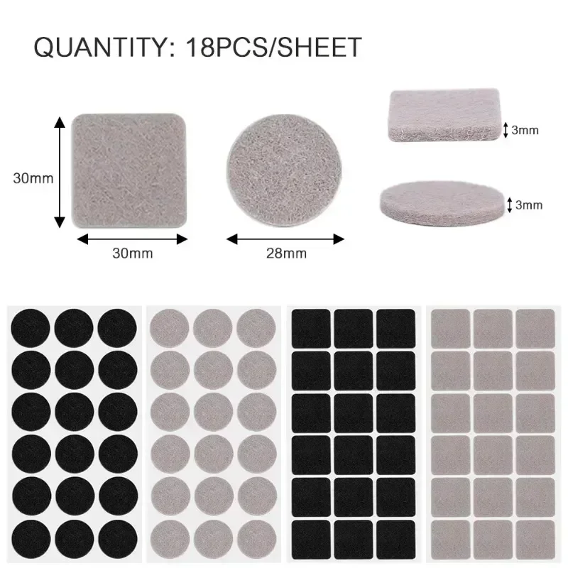 18-180pcs Felt Chair Leg Pads Floor Scratch Protector Mat Mute Self Adhesive Non-slip DIY Home Furniture Accessories 3mm Thick