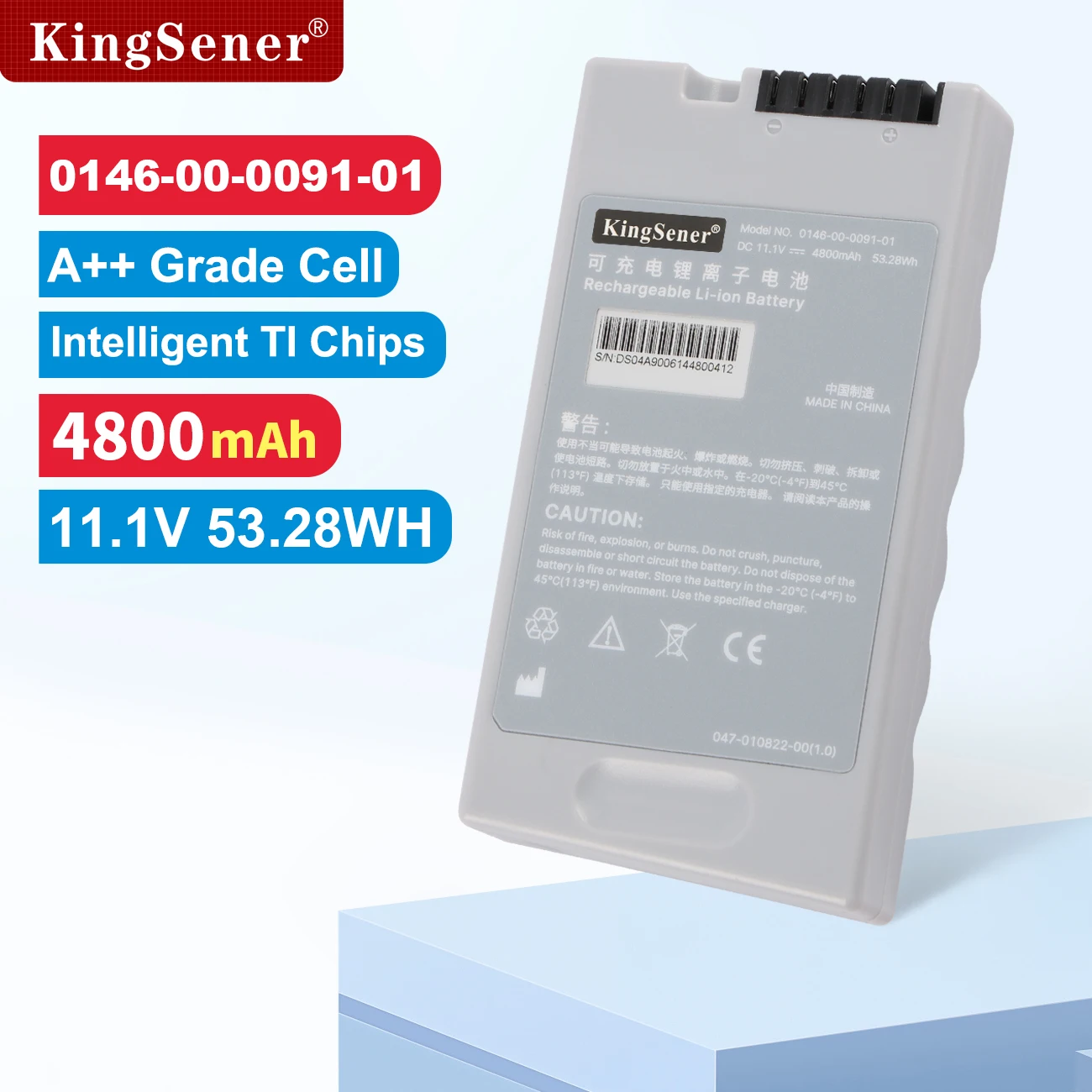 KingSener 0146-00-0091-01 Replacement Battery for Mindray Z60 DP-20 DP-20Vet DP-30Vet DP-30 DP-10 V12 V2 11.1V 4800mAh/53.28WH