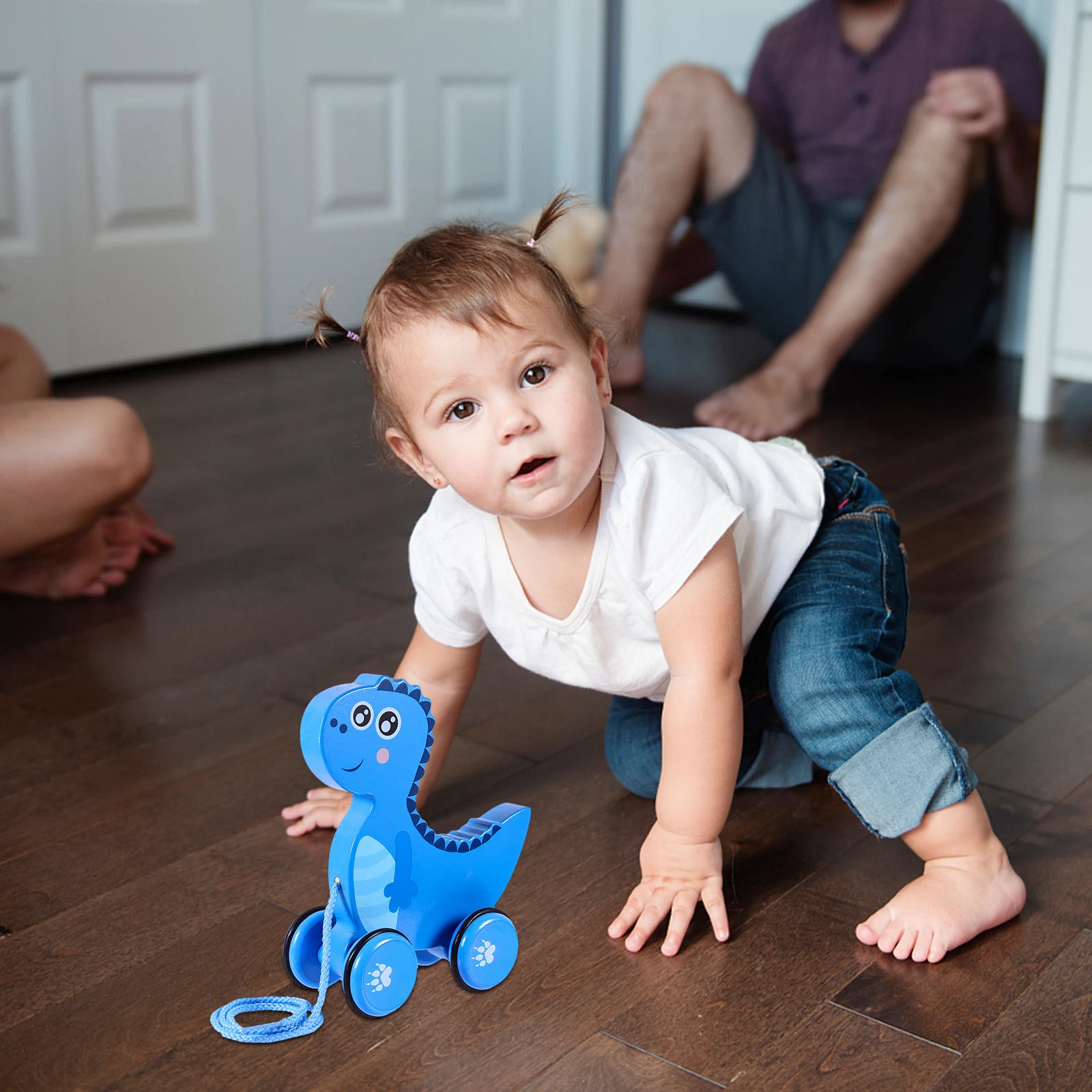1 قطعة سحب خشبي على طول ديناصور الجر الكرتون الحيوان تعليم المشي متعة للأطفال الصغار هدية سحب خشبي على طول لعبة