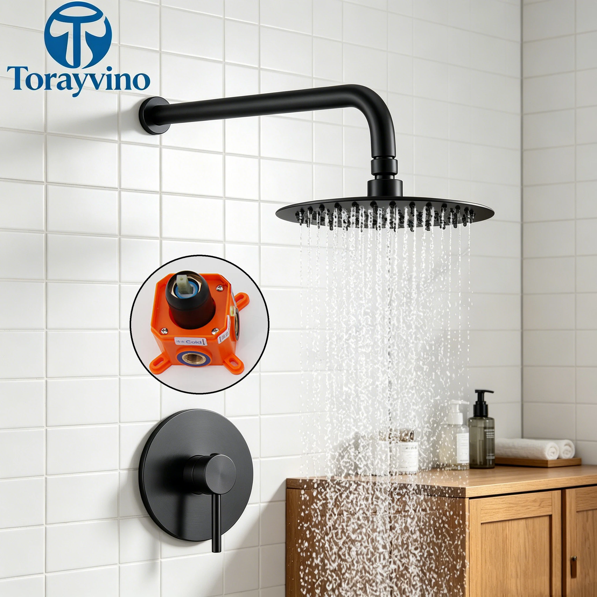 Torayvino Bathroom Black Shower Faucet Set With Rain Shower Head Outdoor Shower System Set Complete Bathtub Kit Mixer Tap