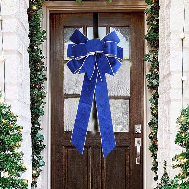 Red Christmas Bows Ribbon Outdoor Front Door Home Decorations Large Christmas Tree Top Bow Velvet Wreath with Glitter Gold Edge