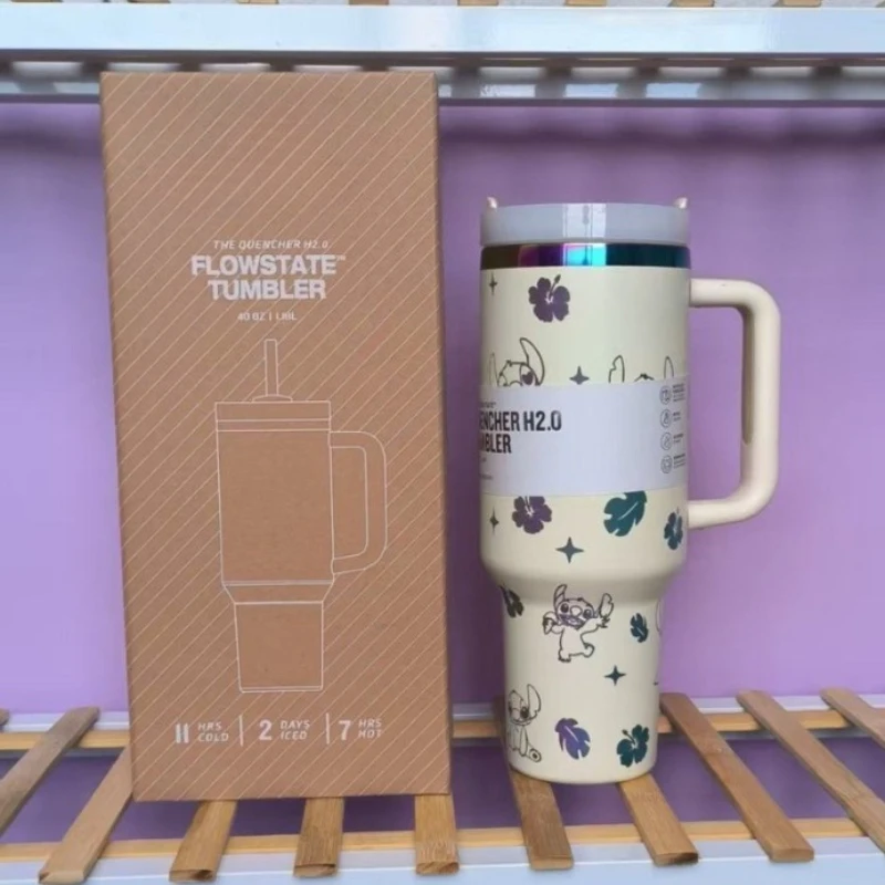 Botol Minum Stainless Steel 304 Stitch 40oz/1180ml, Cangkir Terisolasi Dingin, Desain Anime Lilo & Stitch yang Lucu, Portabel, Kapasitas Besar, Dilengkapi Sedotan, Cocok untuk Mobil, Hadiah