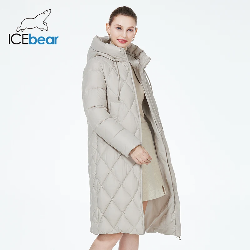 ICEbear 2023 Winter Ladies Diamond Quilted Jacket Lengthened Style Women Padded Parka Thickened Warm Cotton Coat GWD22631D