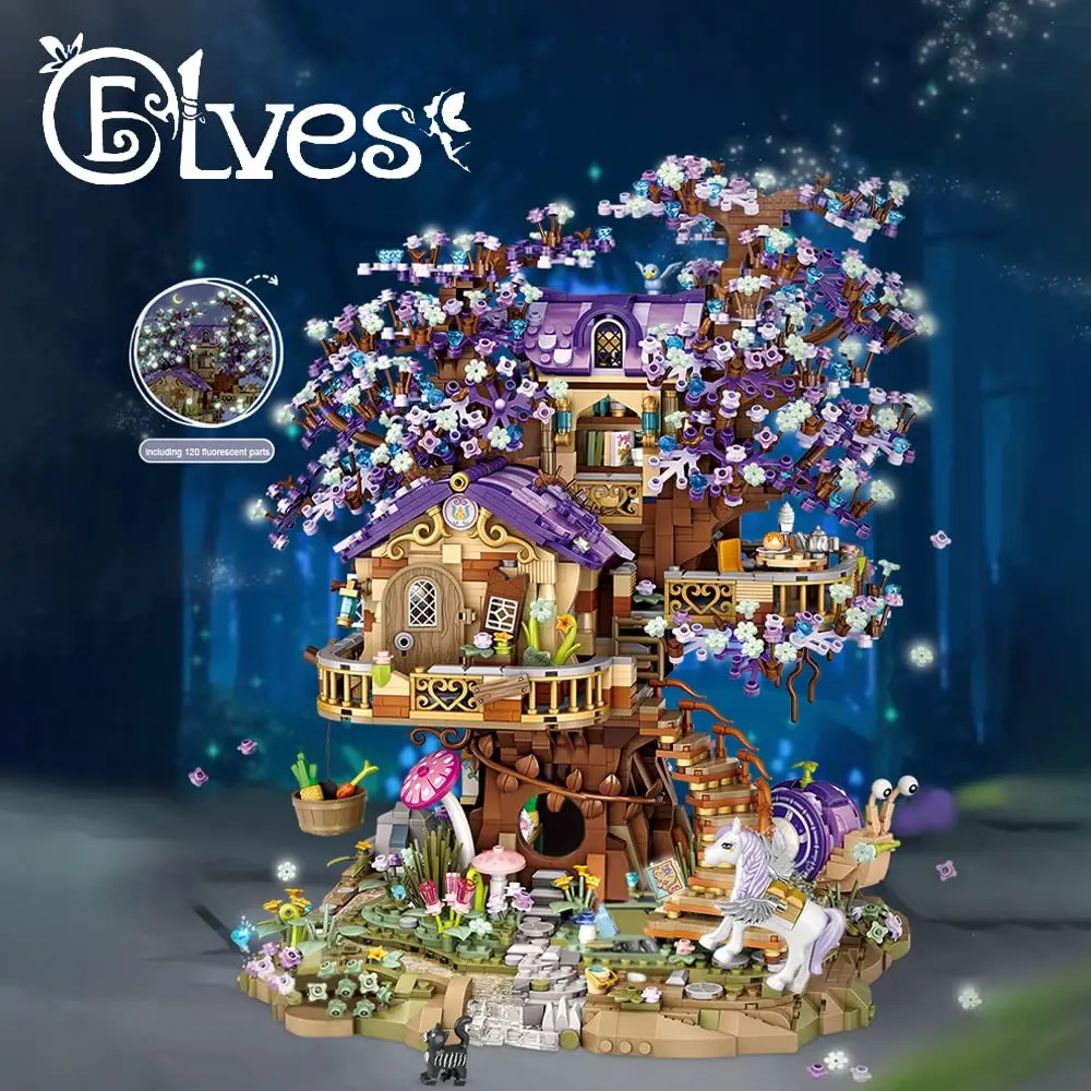 3991Pcs Elf Tree House Building Kit MOC Modular Sakura Tree House Street View Building Block Model Toys Set Gift for Kids Adults