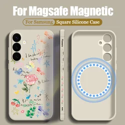 Luxury Magnetic Rose Flowers Case For Samsung Galaxy S24 S23 S22 S21 Ultra Plus S20 FE For Magsafe Wireless Charge Soft Cover