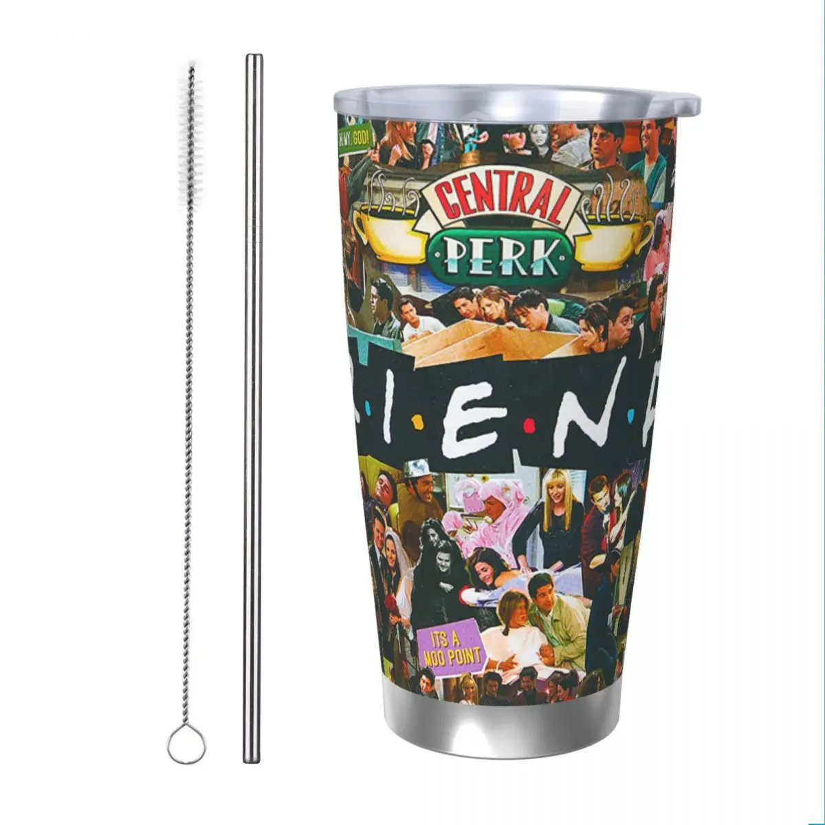 Friends TV Show Collage Insulated Tumbler with Straws Rachel Monica Vacuum Thermal Mug Office Home Hot Cold Drinks Cups, 20oz