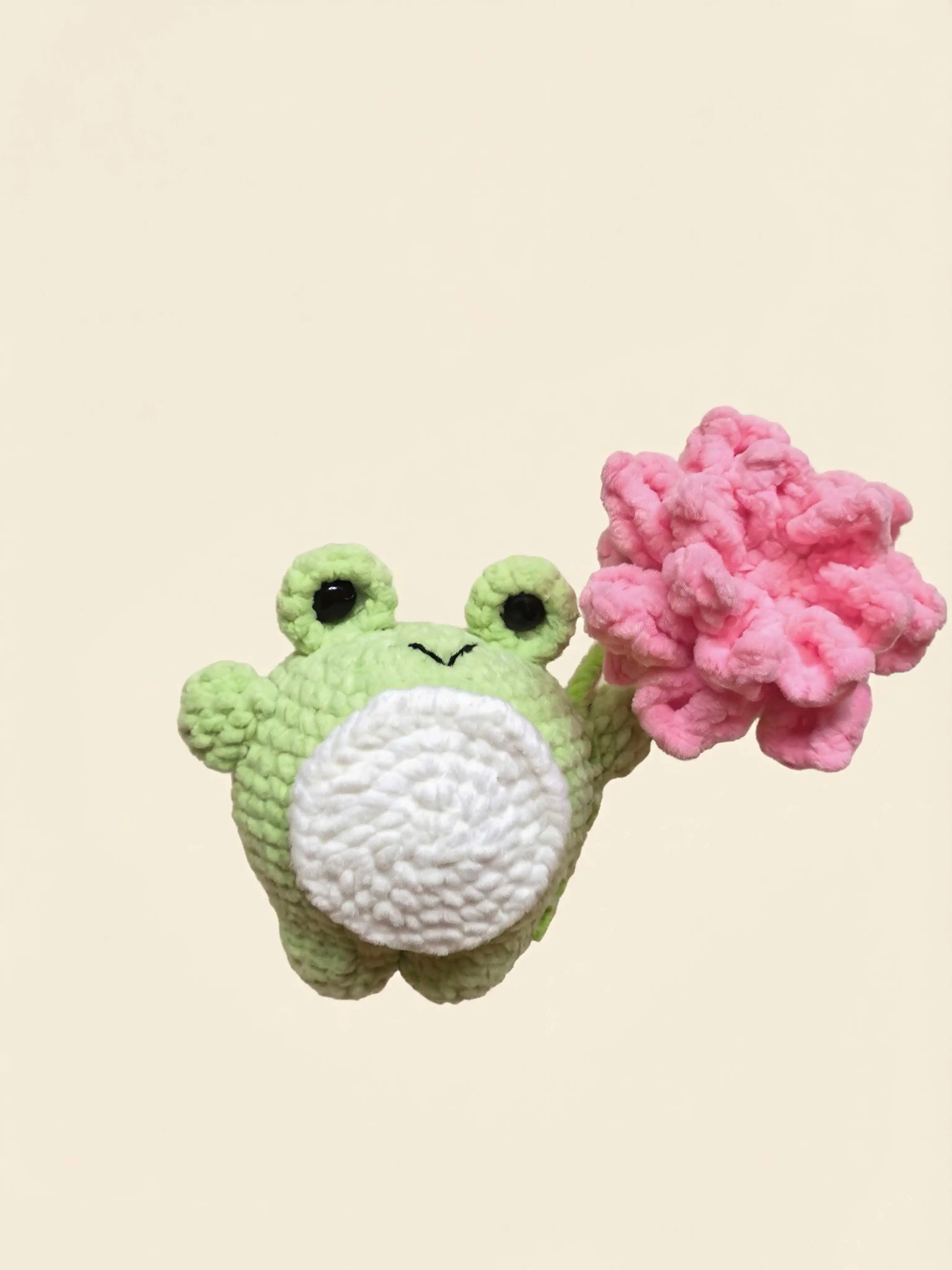 

Handmade Crochet Frog Keychain with Pink Flower – Cute Bag Charm for Women & Girls, Spring Gift Idea