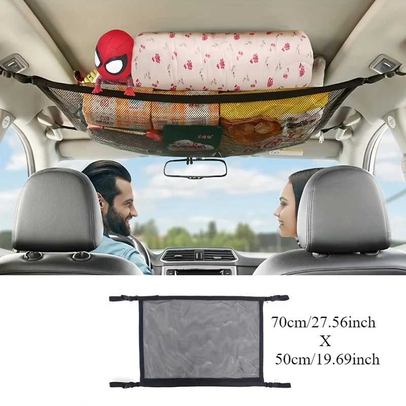 Adjustable Double-Layer SUV Ceiling Storage Net - Heavy-Duty Roof Organizer for Travel Gear, Camping Tent, Quilts & Kids Toys