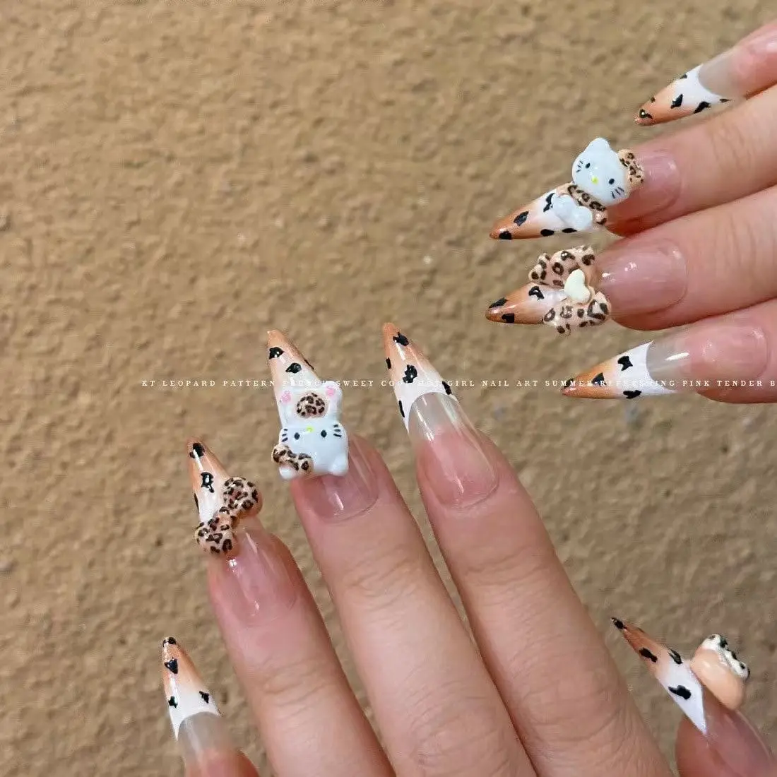100PCS Leopard Print Hello Kitty Nail Charms 3D Resin Cute Cartoon Kawaii Nail Art DIY Manicure Decor Accessories