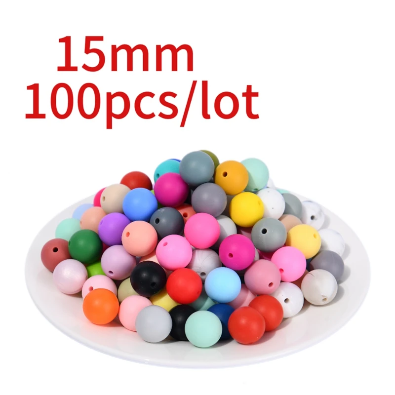 100Pcs 15mm Round Silicone Beads Multicolour BPA-Free Beads For Jewelry Making DIY Pacifier Chain Bracelet Accessories