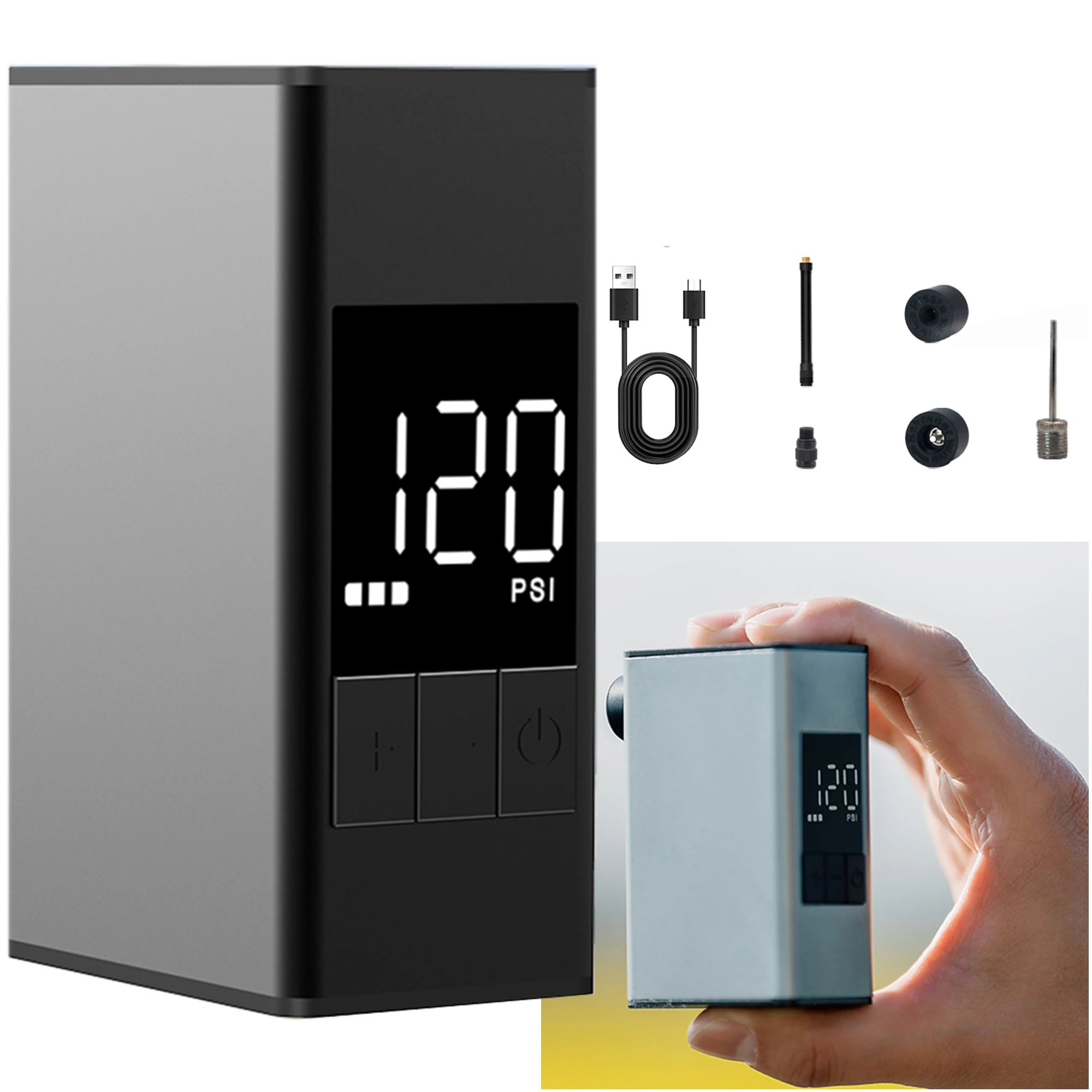 Faster Mini Air Pump for Bikes, Portable Cordless Compressor Digital Pressure Gauge