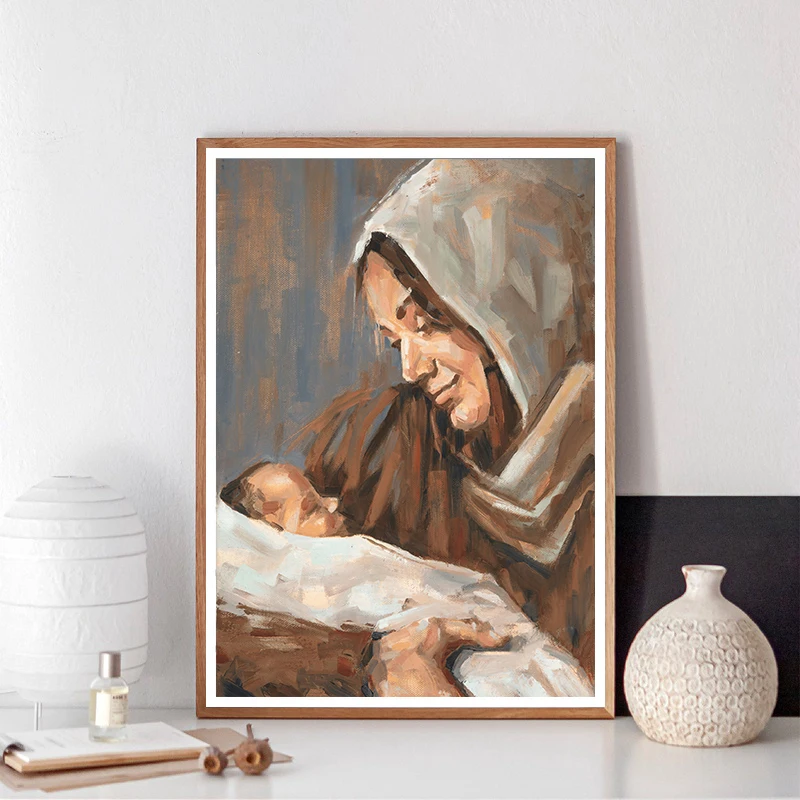 

Virgin Maryand Jesus and Baby Oil Painting Canvas Prints Christian Poster Print Wall Art Religion Portrait for Living Home Decor