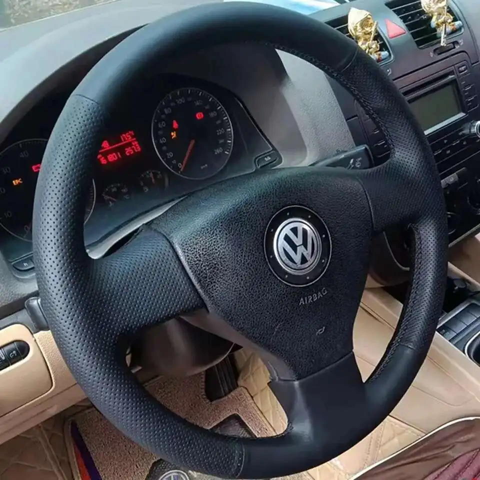 For Volkswagen VW Golf 5 V Golf Plus Polo Jetta Tiguan Touran Steering-Wheel Cover Wrap Car Steering Wheel Cover Braid Leather