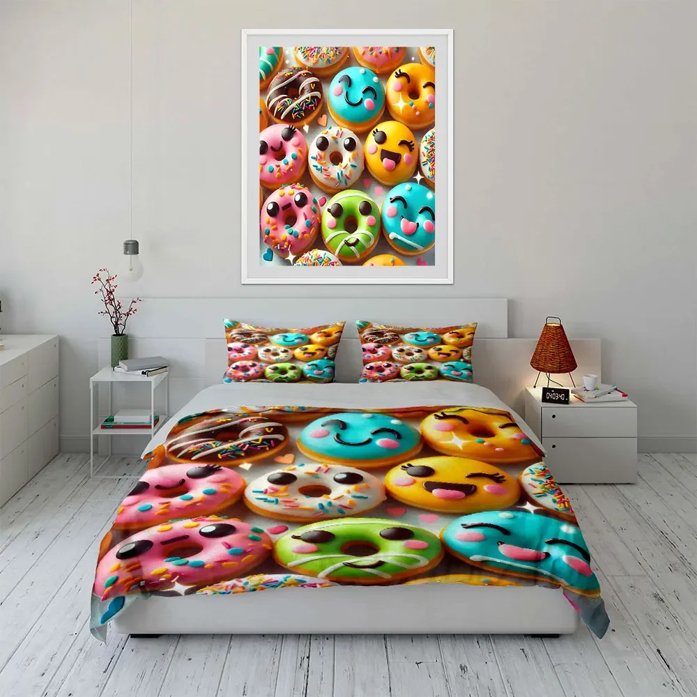 Cute Donut Decoration Bundle Multiple sizes kid's and adults' bedroom Exquisite 3PC bedding set, gift