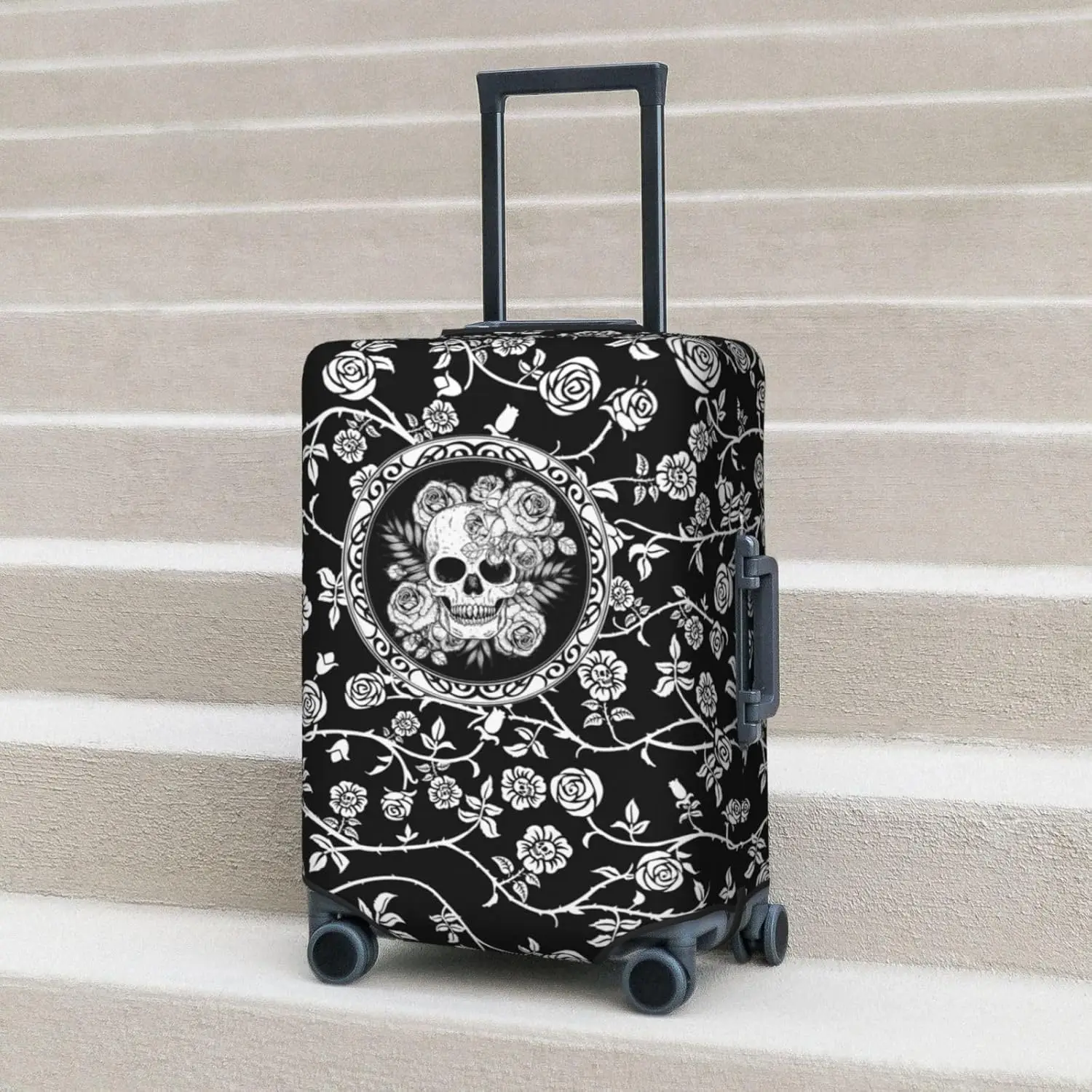 Skull Rose Luggage Cover for Suitcase Elastic Non Scratch Travel Protector Travel Washable Suitcase Halloween Decor