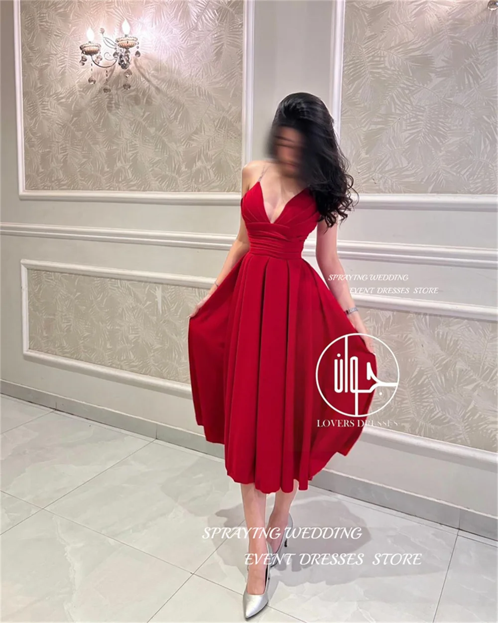 SPRAYING Sexy Red A-line Party Dress Sweetheart Collar Tea-Length Wedding Dresses 2024 Spaghetti Strap