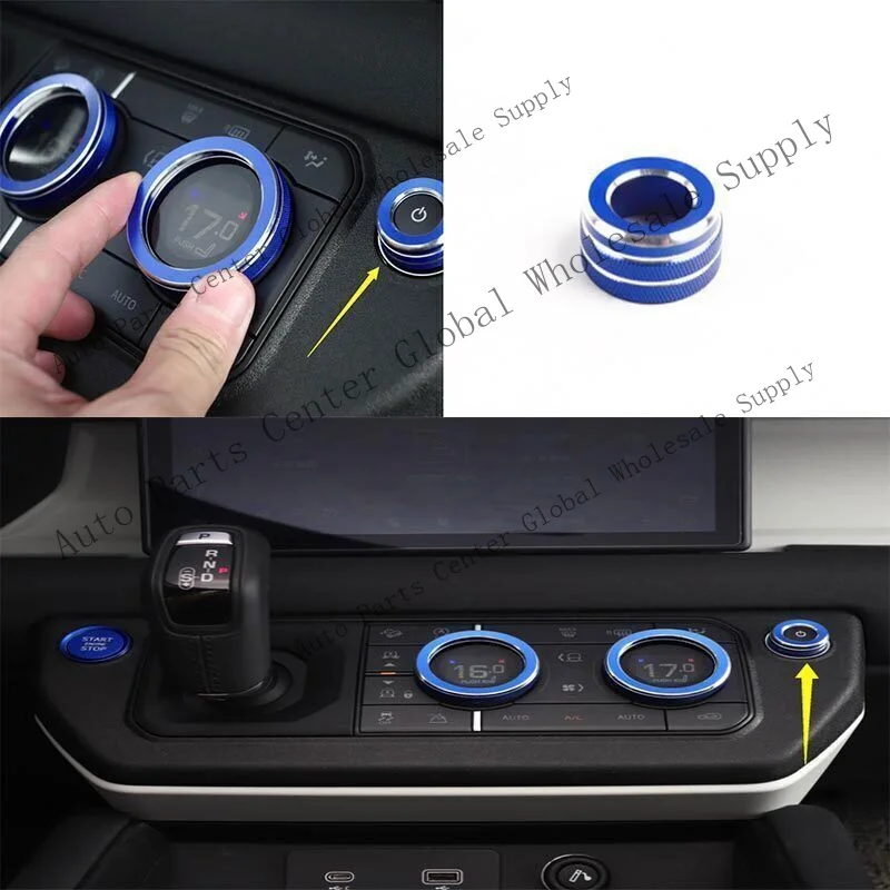 L+ 2020-2023 1PCS Console Volume Adjust Knob For Land Rover Defender Blue Aluminum