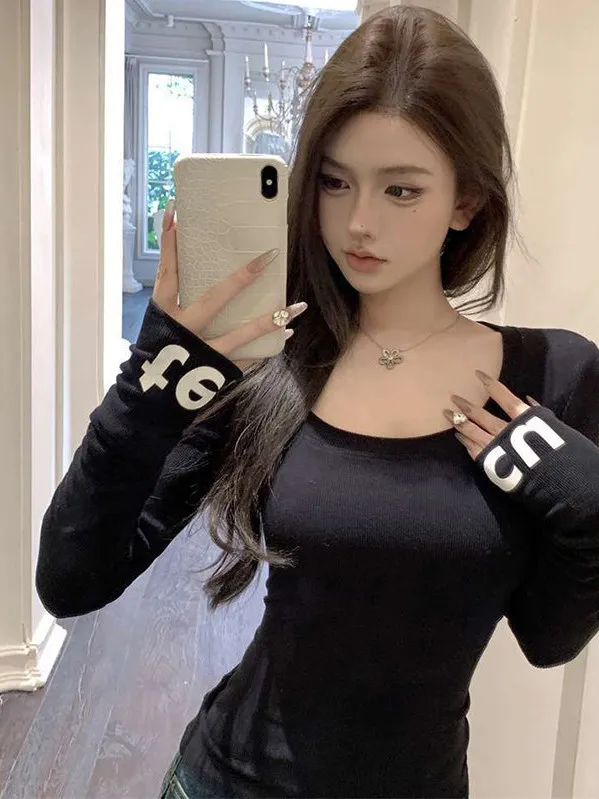 

plus Size Women's Long Sleeve Base Shirt Sweet And Spicy Girl Stylish Slim Fit Spring Autumn Inner Wear T-Shirt Top for Heavy...