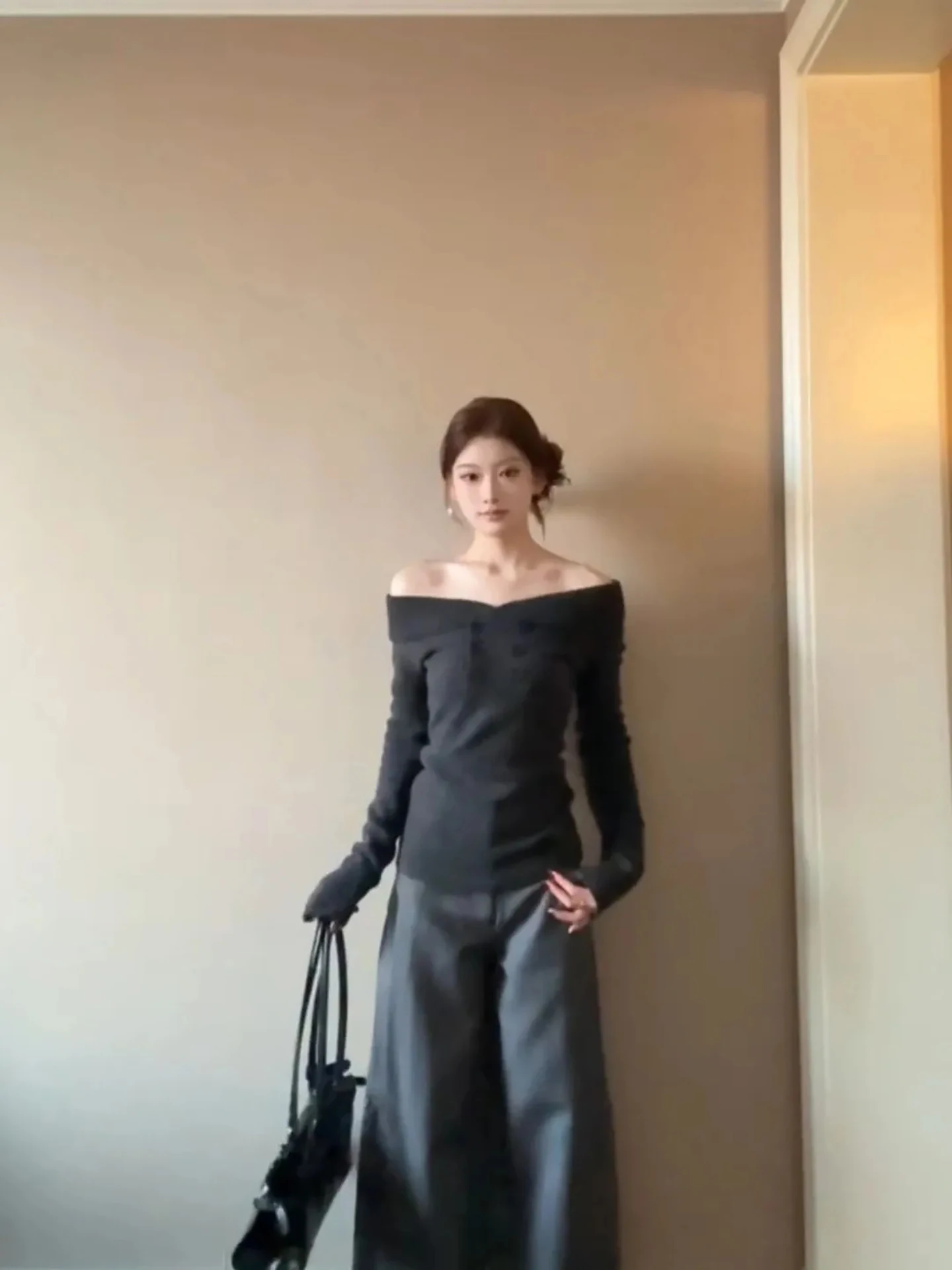 سترة نسائية محبوكة كسولة على الكتف ذات لون ناعم ومريح كوري شتوي أنيق طويل Sve irt للتنقل في الكلية... #5