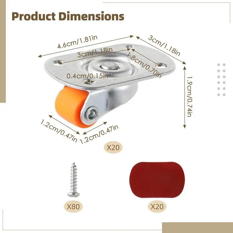 Petites Roues à Roulettes pour Meubles, avec Bandes et Vis Double Face, Résistantes à 360, 20 Pièces