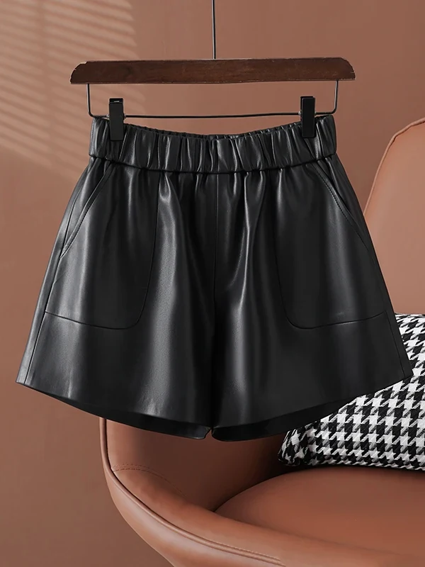 High Waist A-Line Shorts Loose Wide Leg Casual Wear Slimming Brand Shorts for Women Autumn 2026 PU Material Versatile Style