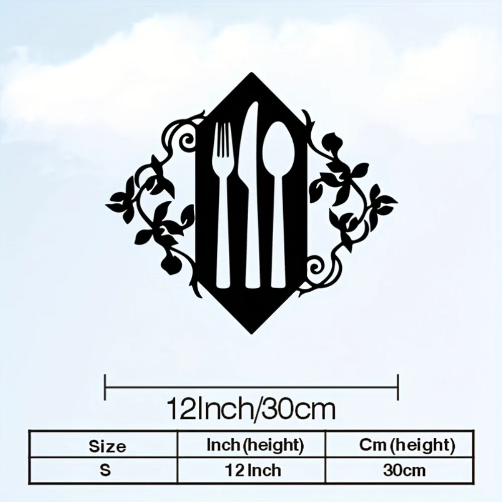 Black Metal Cutlery Wall Art - Vintage Iron Fork Knife Spoon Leaf Motif, Rustproof for Kitchen or Patio Decor