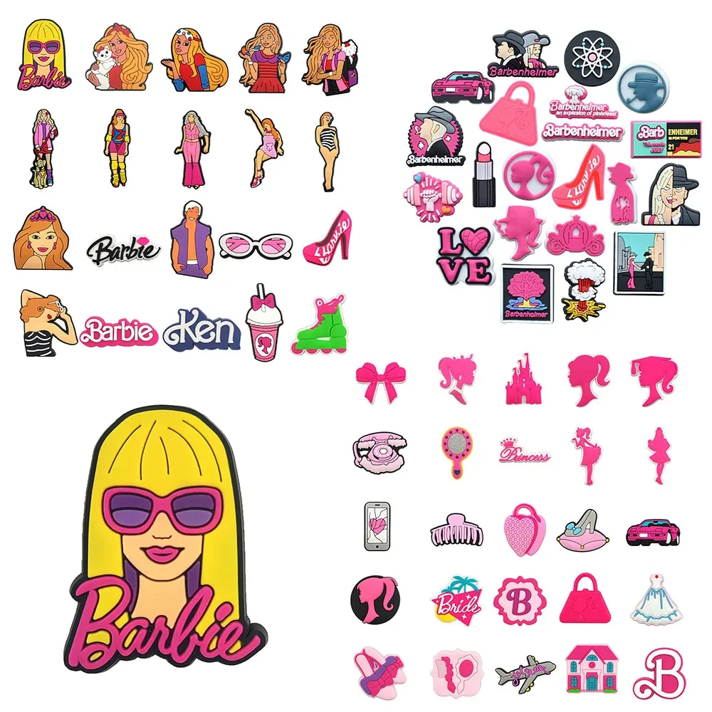

20-25pcs/set Pink Barbie doll series for Cartoon Shoe Charms Decoration Accessories for Classic Clog Kids Gifts