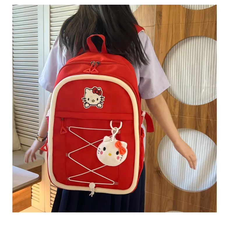 Sanrio New Hello Kitty Student Schoolbag Large Capacity Waterproof Stain Resistant Lightweight Cute Cartoon Backpack