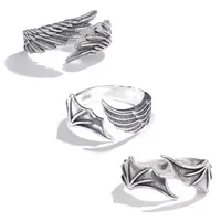 1 Pc/Pair New Vintage Angel Demon Wings Hip Hop Adjustable Couples Rings for Men Women Silver Color Retro Punk Style Jewelry