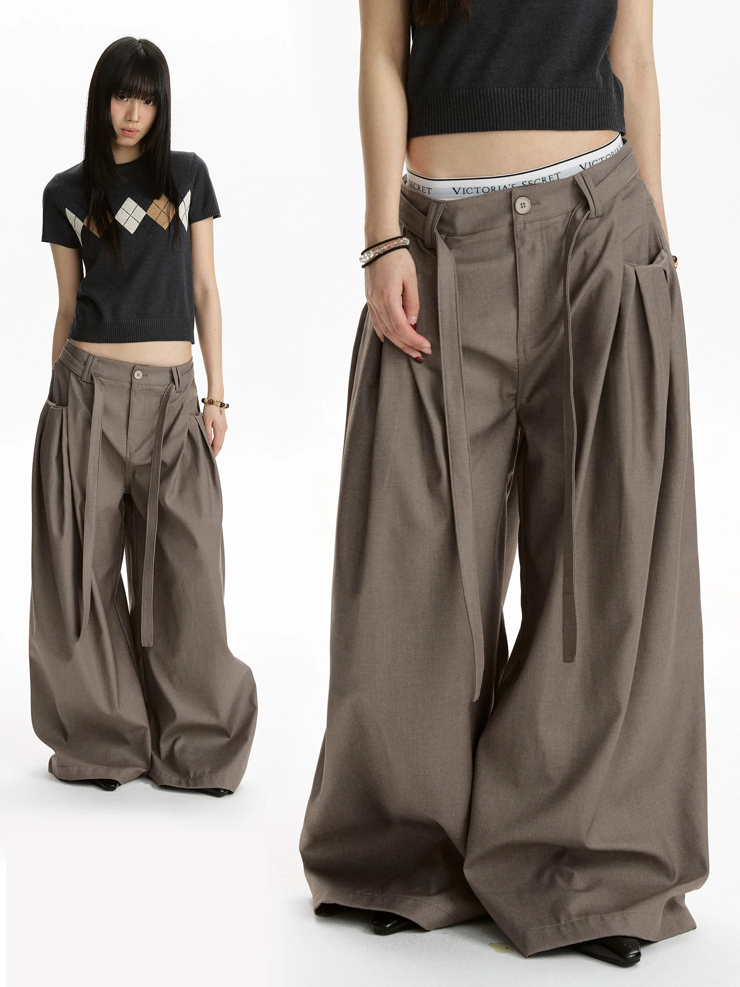 

Apocket American Style Wide Leg Casual Pants with Pockets Drapey Cleanfit Versatile Pants Retro Style Natural Waist Button Cl...