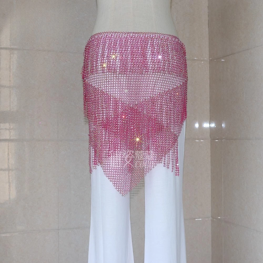 Customized Belly Dance Belt Mesh Diamond Starry Tassel Hip Scarf Bright Diamond Waist Chain Triangle Performance Waist Scarf