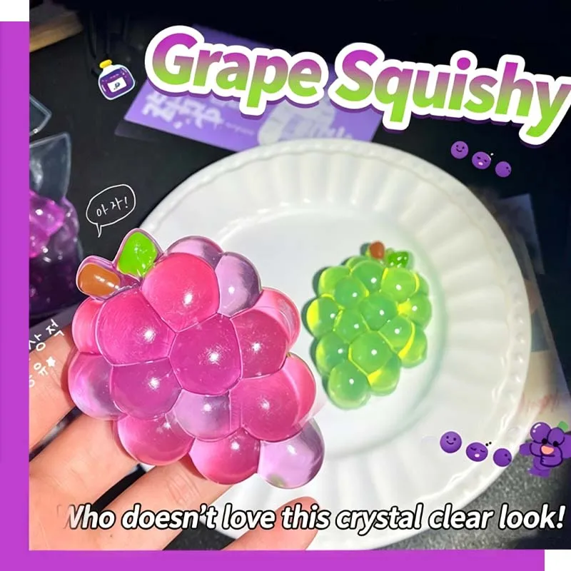 Transparent Grape Squishy Toy Soft Jelly Anti-Anxiety Fruit Squeeze Fidget Toy for Anxiety Relief Stress Relief Toys for Adults