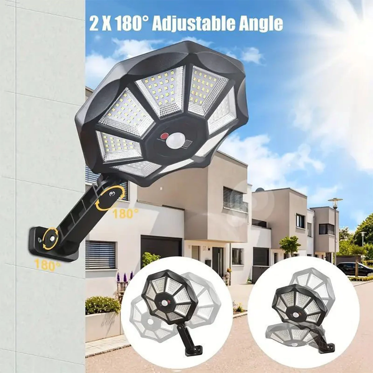 Solarleuchten für den Außenbereich, Bewegungsmelder-Lampe für draußen, angetriebenes Hinterhof, kabelloses Licht um den Pool, Fernbedienung, Flutlicht, weißer Zaun