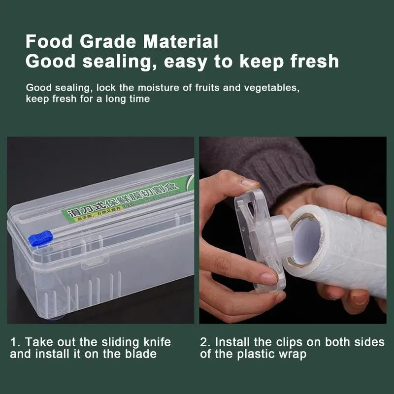 Durable Cling Film Wrap Dispenser Plastic Cling Film Refillable Box with Slide Cutter Cling Film Cutter Box Kitchen Storage Tool