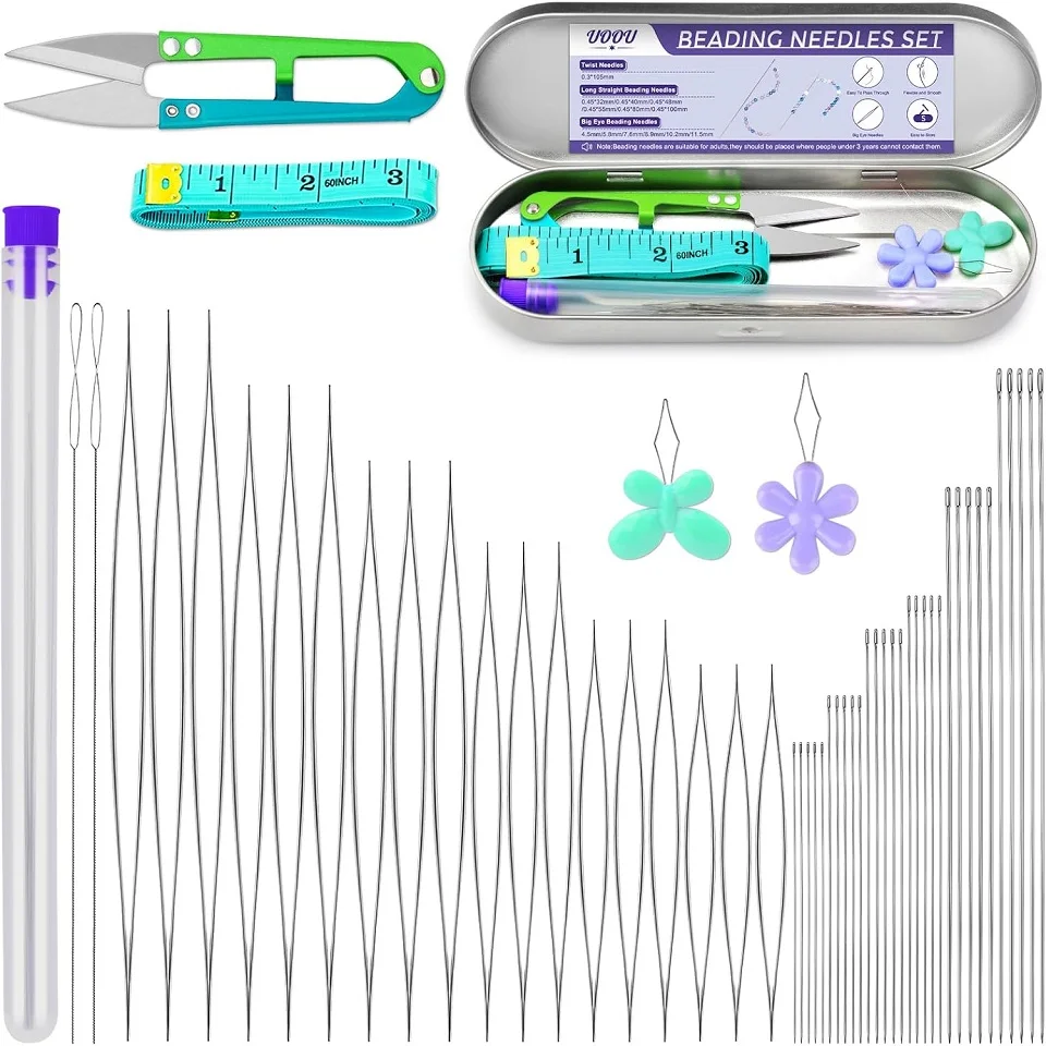 

24/28/86pcs Beading Needle Set Long Straight Twist Big Eye Seed Bead Needles Flexible Needle for Beads for Jewelry Making