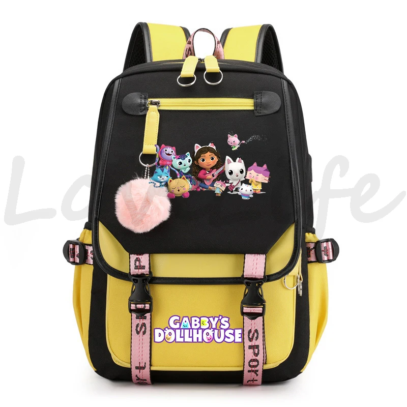 Gabby's Dollhouse Mochilas Adolescentes Meninas Gabby Dollhouse Bookbag Mulheres Moda Mochila de Lona para Estudantes Universitários Bolsa Escola