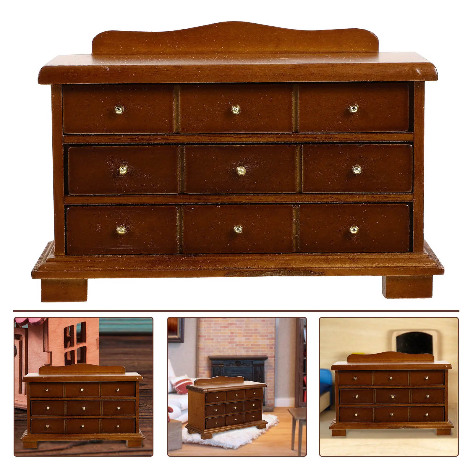 

Миниатюрный деревянный шкаф для хранения, органайзер для мебели для кукольных домиков, маленький демонстрационный шкаф для миниатюрных домов