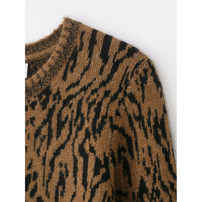 المرأة سترة مشغولة من الصوف سترة موضة الجاكار س الرقبة طويلة الأكمام البلوزات الخريف الشتاء الإناث شيك القمم #3