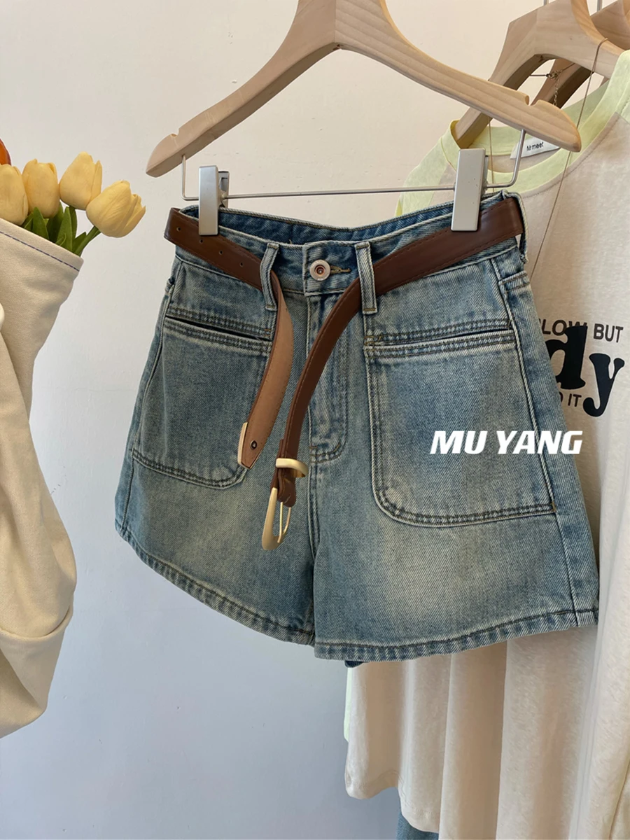 

High Waist Wide Leg Short Jeans Women's Summer Thin Style Loose A-Line Straight Cut Loose Fit Hot Pants High Waist Denim Shorts
