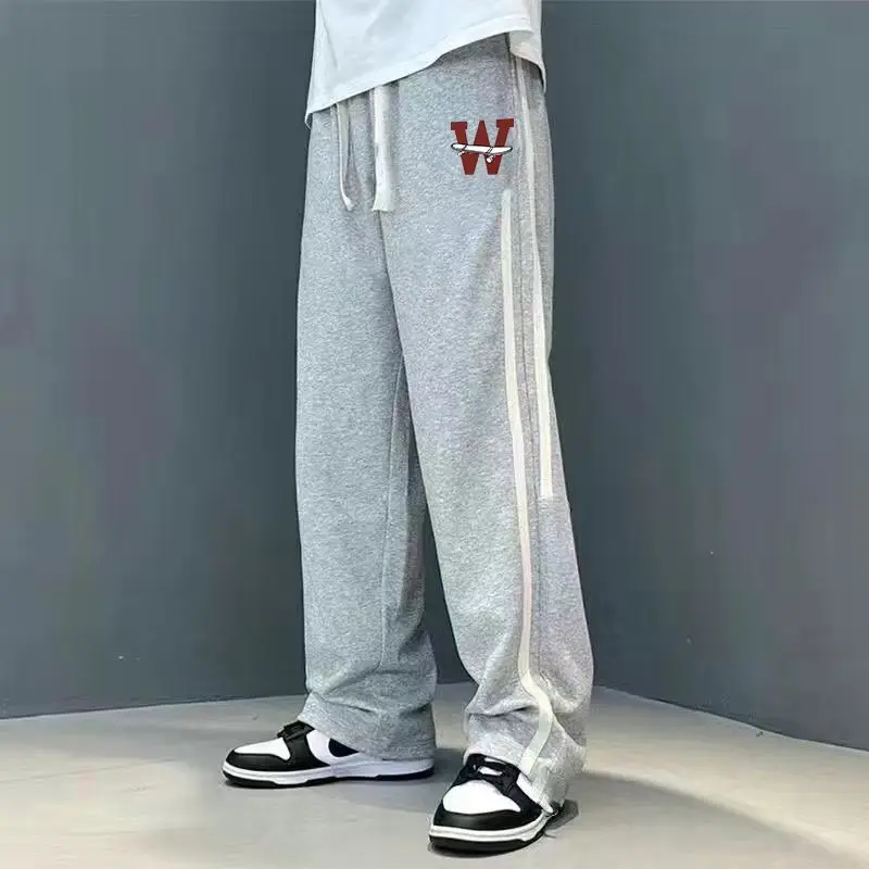 High Street Men’s Stripe Lounge Pants Fashion Straight Leg Wide Leg Design Spring Summer Sporty Casual Trousers for Trendy Look