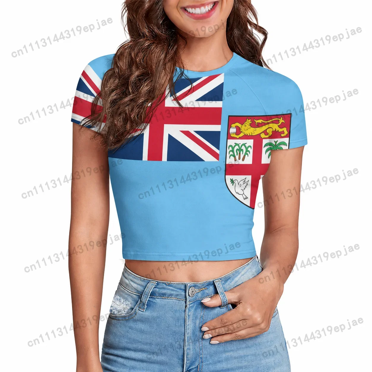 Women Finland France Flag Print Crop Tops T-shirt Short Sleeve Neck Girls Y2K Tee Jersey Casual Streetwear Summer Sports Tees