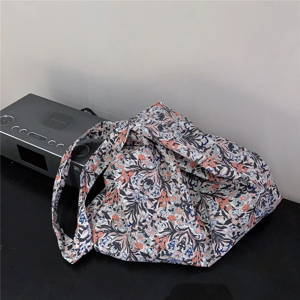 Floral Single Shoulder Bag Elegant Cotton Canvas Lazy Style Messenger Bags Large Capacity Shopping Bags Ladies