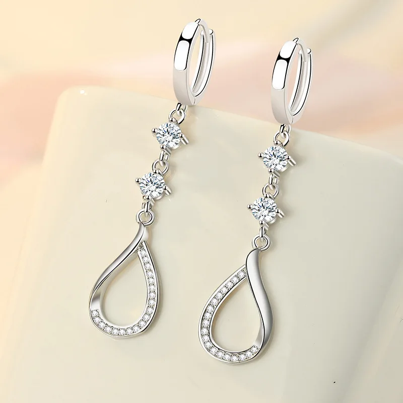 Fashion 925 Sterling Silver Long Earrings For Women Charm Shiny Zircon Water Droplet Earring Jewelry Anniversary Accessories