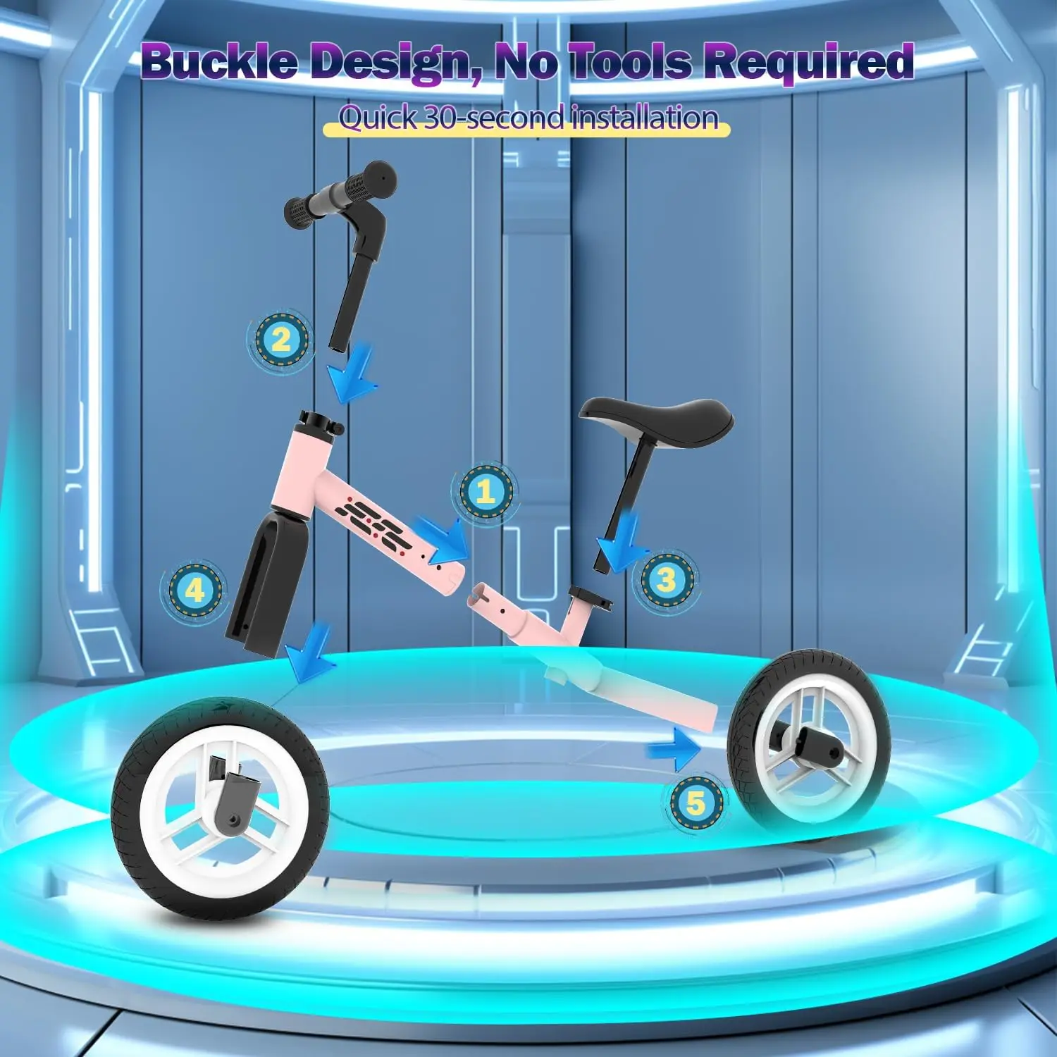 다채로운 조명 밸런스 자전거, 2 세, 2-5 세 유아 밸런스 자전거, 조절 가능한 핸들바 및 시트, 페달 없음, 2