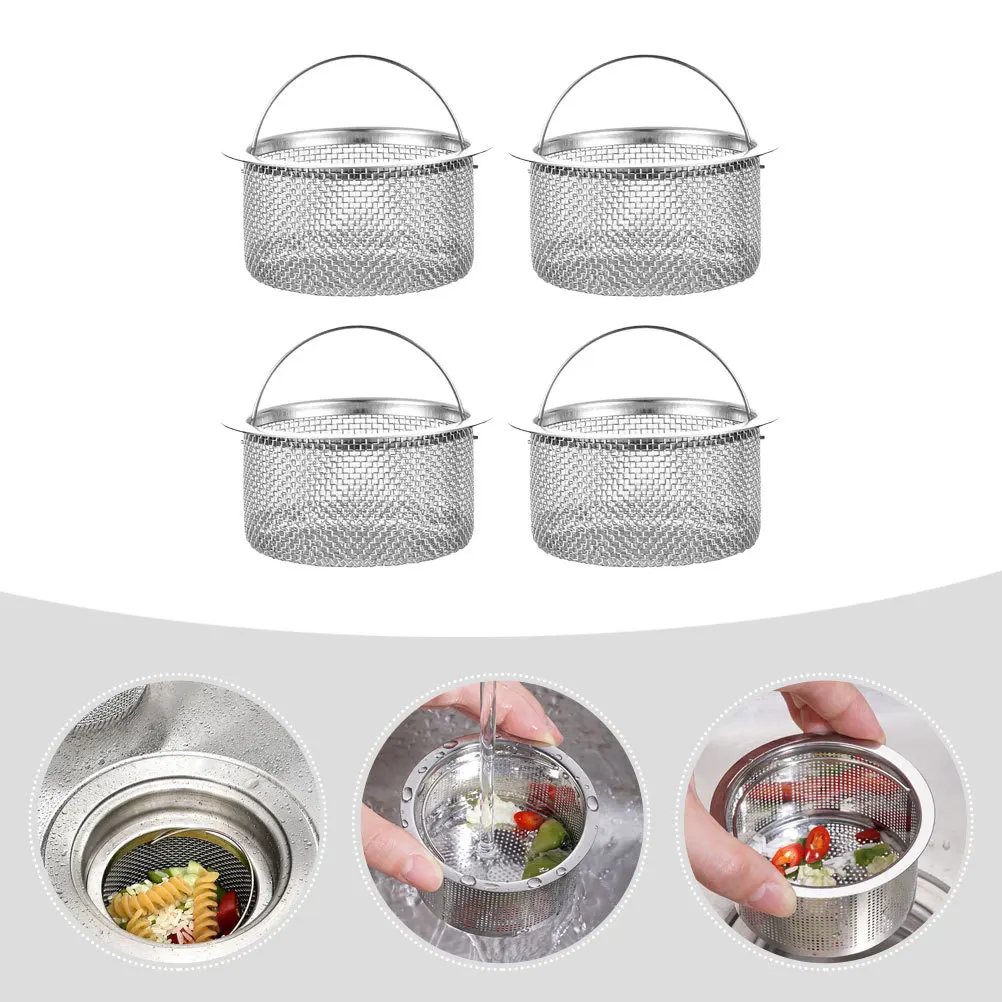 

4pcs Stainless Steel Filter Mesh Sink Strainer Household Drain Rust-Proof Garbage Catcher For Kitchen Bathroom Bathtub Laundry