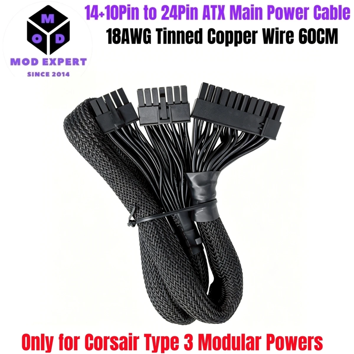 

14+10Pin to 24Pin ATX Motherboard Main Power Cable for Corsair HX1050, HX850, HX750, HX 650, HX GOLD Series Type 3 Modular Power