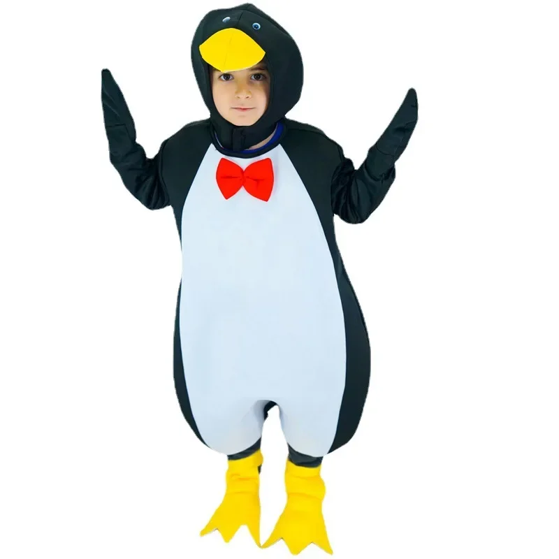 زي Penguin التنكري لجميع القديسين بذلة على شكل حيوانات لكامل الجسم للفتيات والأولاد وحفلات الهالوين وعروض المسرح المدرسية